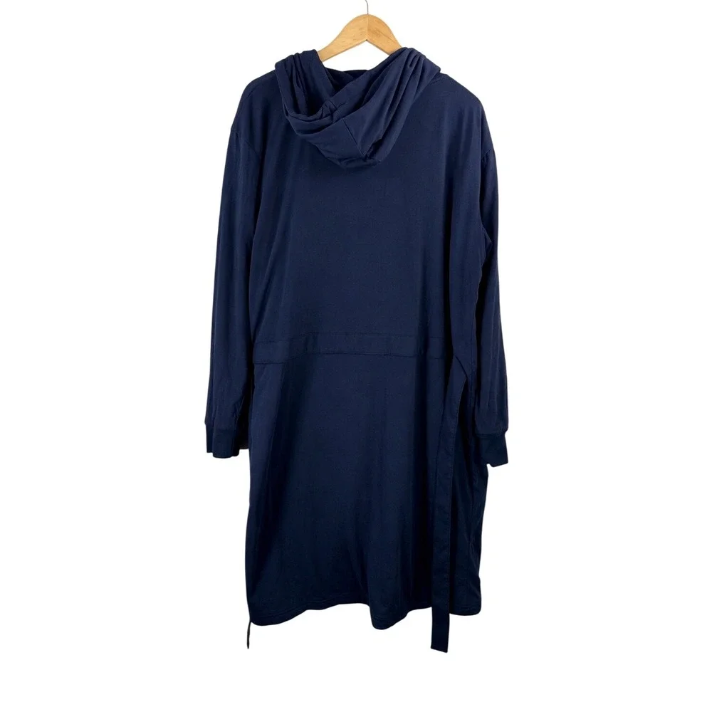 DudeRobe Hooded Bathrobe sz S Navy Luxury Cotton Loungewear Hooded Robe